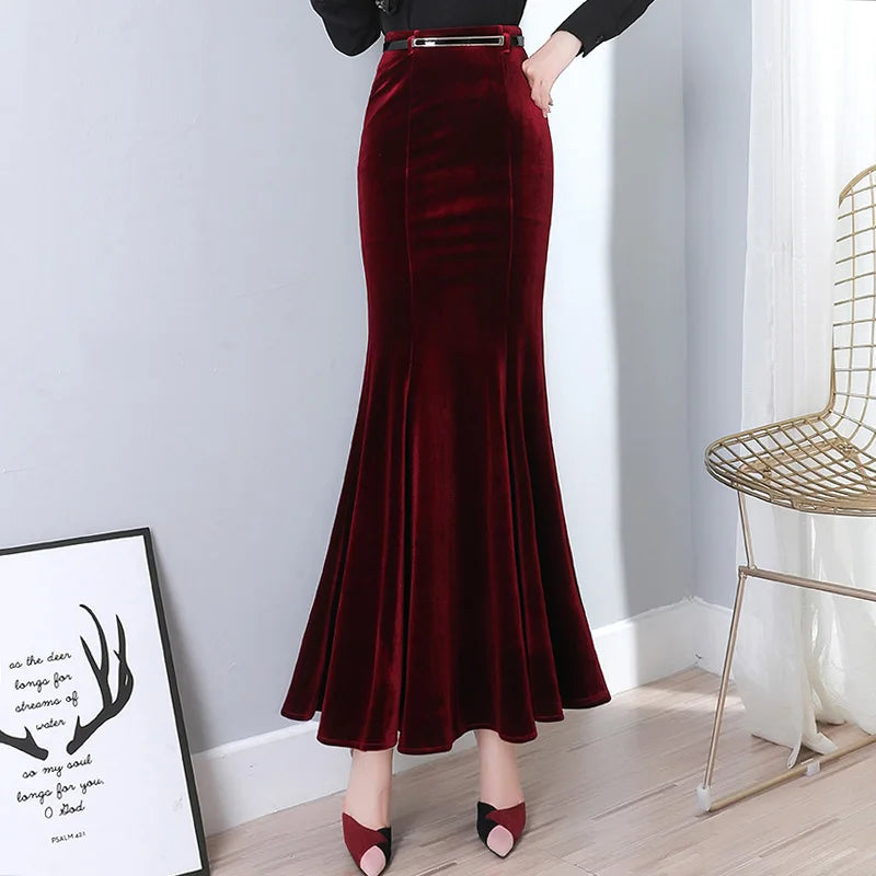 Elegant Velour Skirts With Belt