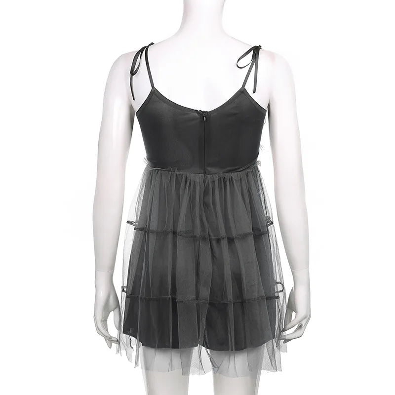 Glam Mesh Lace-Up Party Dress