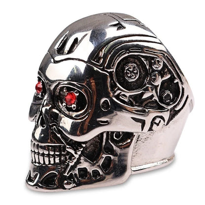 Red Crystal Inlaid Metal Silver-Plated Ring