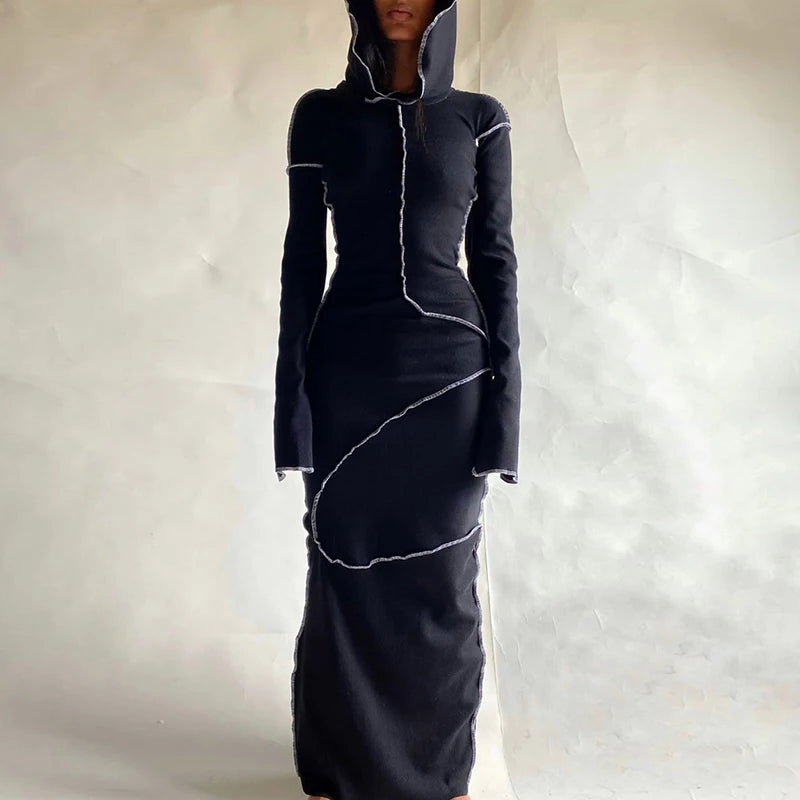 Cozy Chic Patchwork Maxi Hooded Dress