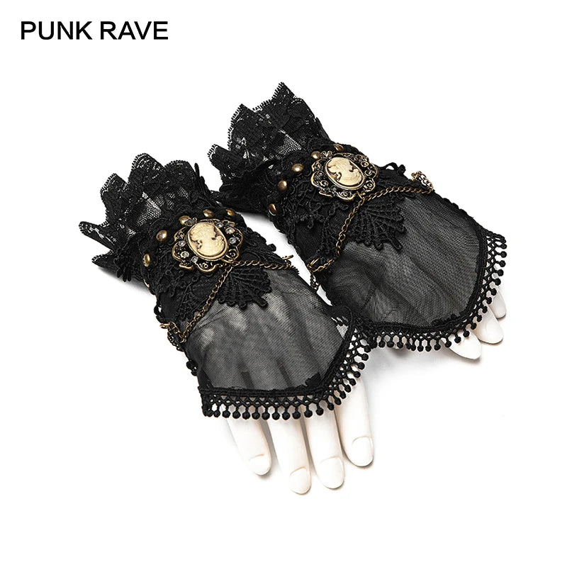 PUNK RAVE Rivet Half-Palm Leather Gloves for Women