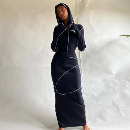 Cozy Chic Patchwork Maxi Hooded Dress