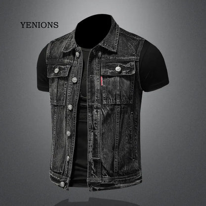 Retro Jean Jacket Men's Style Waistcoat Coat Cowboy Brand