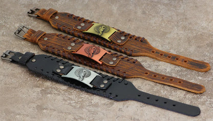 Odin's Raven Vegvisir Leather Bangle - Men’s Punk Style