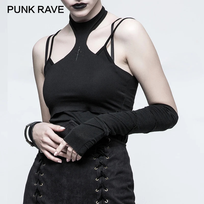 PUNK RAVE Rivet Half-Palm Leather Gloves for Women