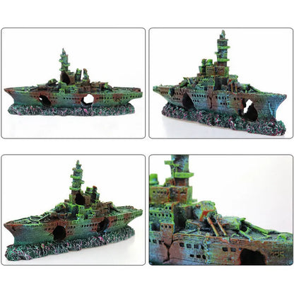 Battleship Fish Tank Aquarium Ornament
