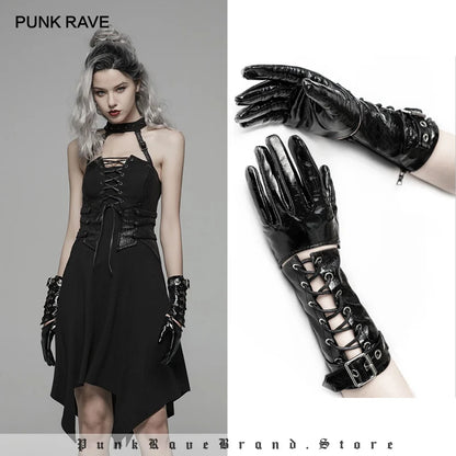 PUNK RAVE Rivet Half-Palm Leather Gloves for Women