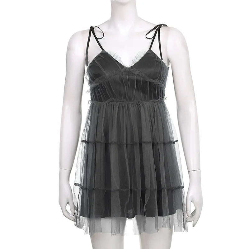 Glam Mesh Lace-Up Party Dress