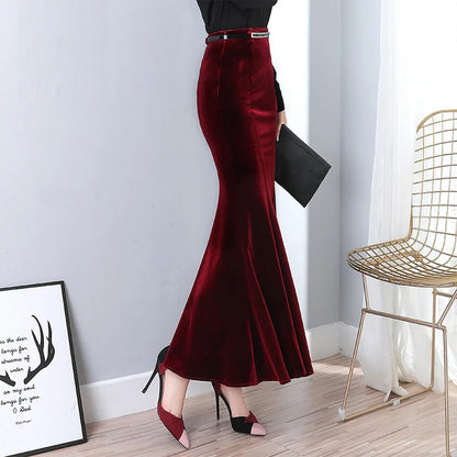 Elegant Velour Skirts With Belt