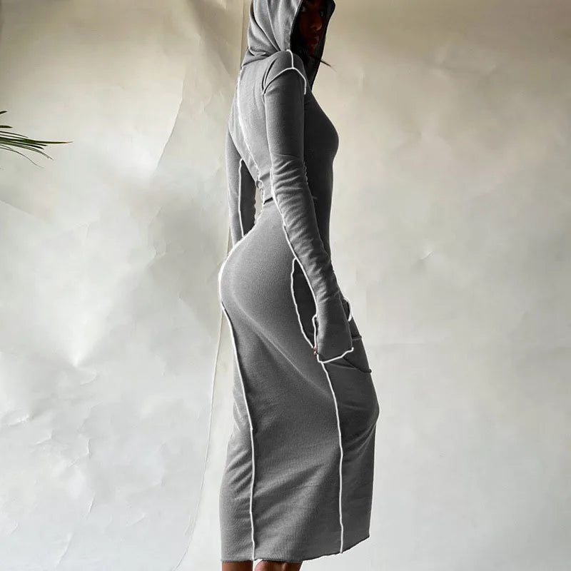 Cozy Chic Patchwork Maxi Hooded Dress