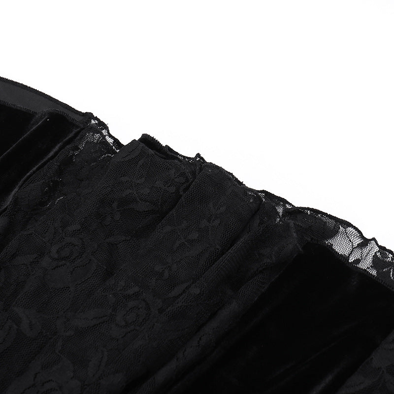 Vintage Lace Flare Gothic Midi Dress for Women