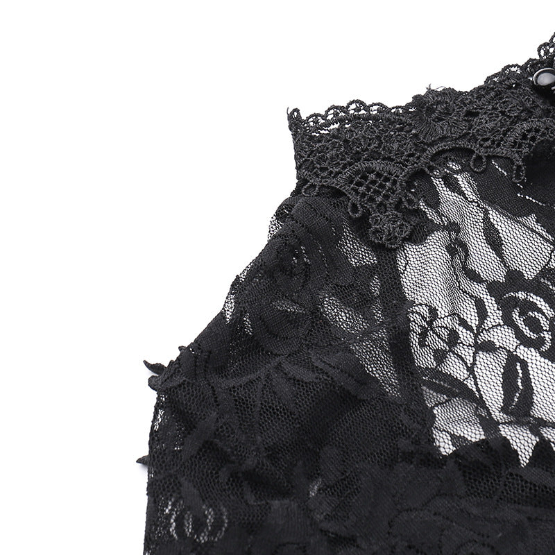 Vintage Lace Flare Gothic Midi Dress for Women