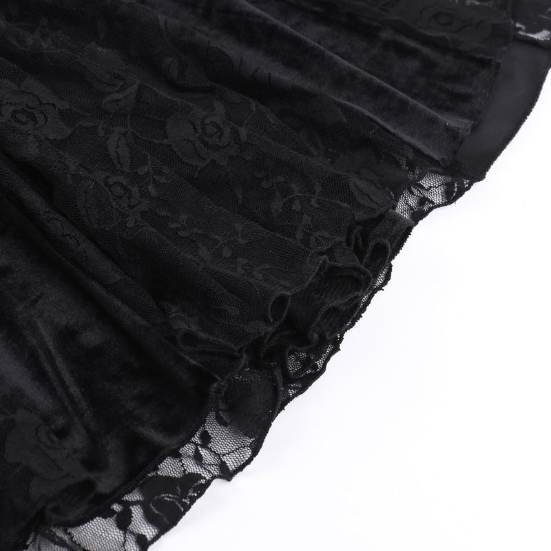 Vintage Lace Flare Gothic Midi Dress for Women
