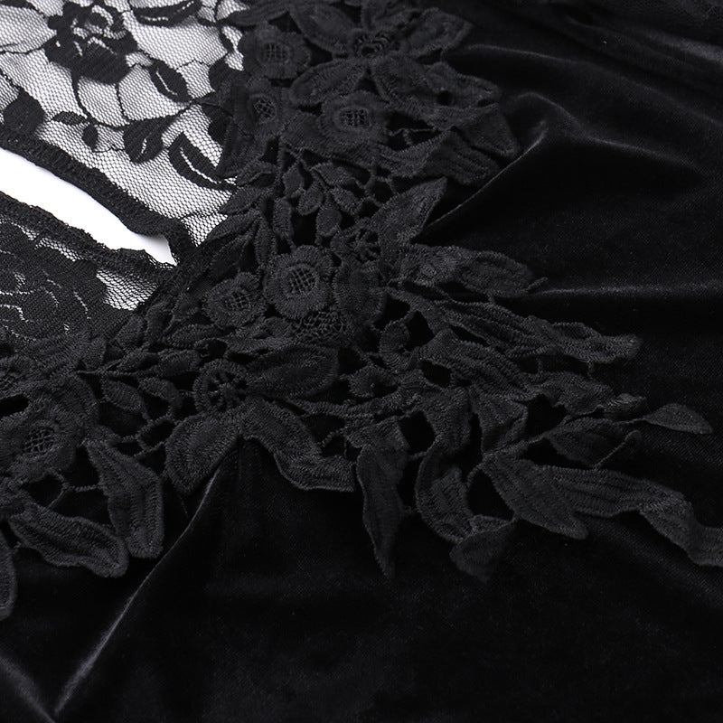 Vintage Lace Flare Gothic Midi Dress for Women