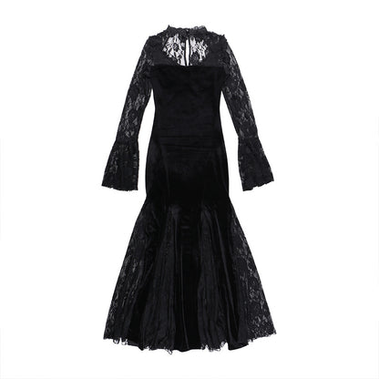 Vintage Lace Flare Gothic Midi Dress for Women