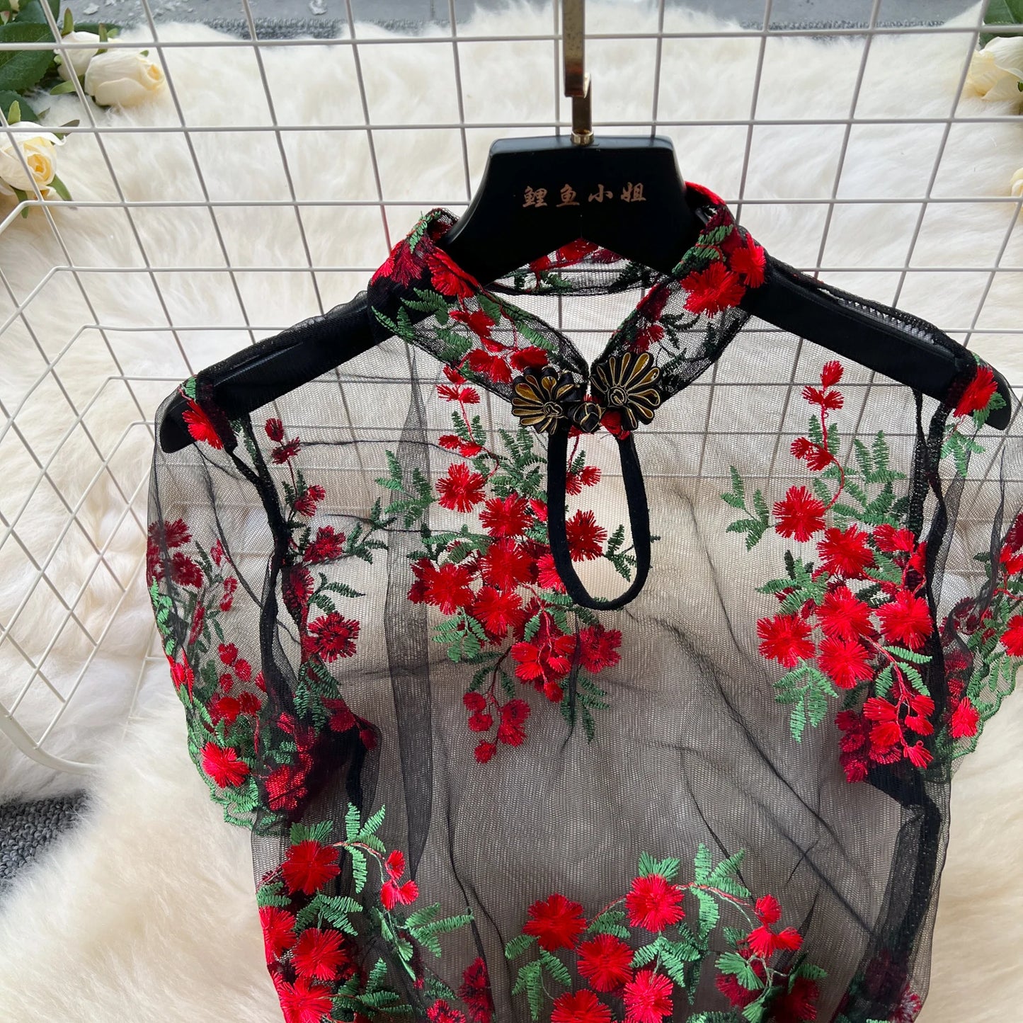 Floral Elegance: Chinese Style Mid-Calf Dress