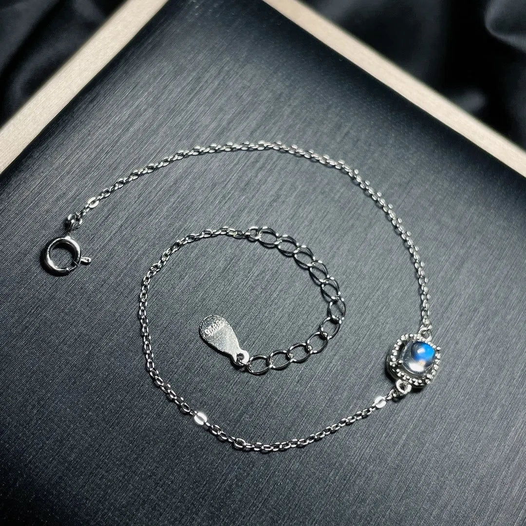 Lunar Charm Crown: S925 Silver Moonstone Bracelet