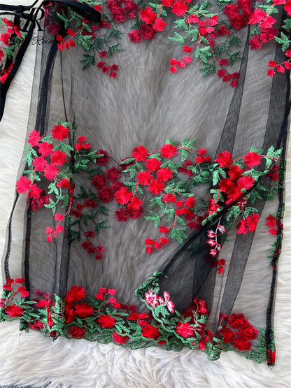 Floral Elegance: Chinese Style Mid-Calf Dress