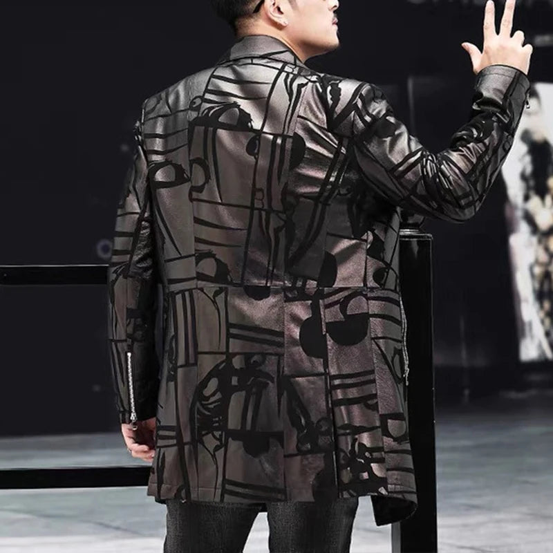 Genuine Leather Jacket Men Mid Length Suit