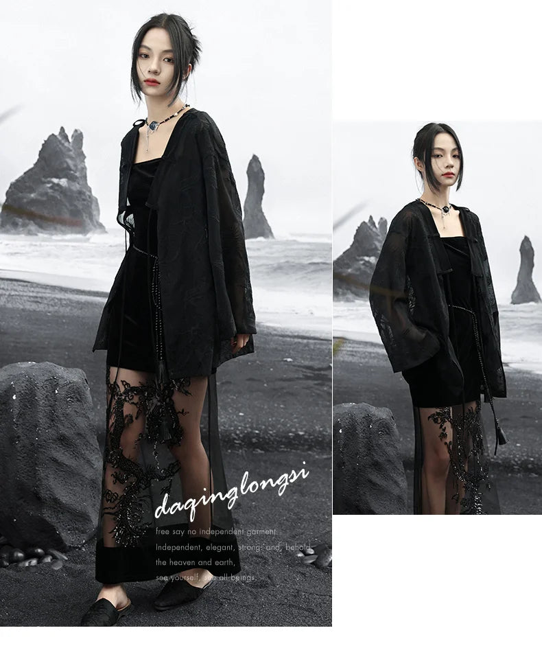 Summer Elegance: Crane Emblem Black Jacket for Women