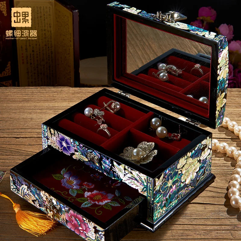Abalone Elegance: Chic Wood Jewelry Organizer