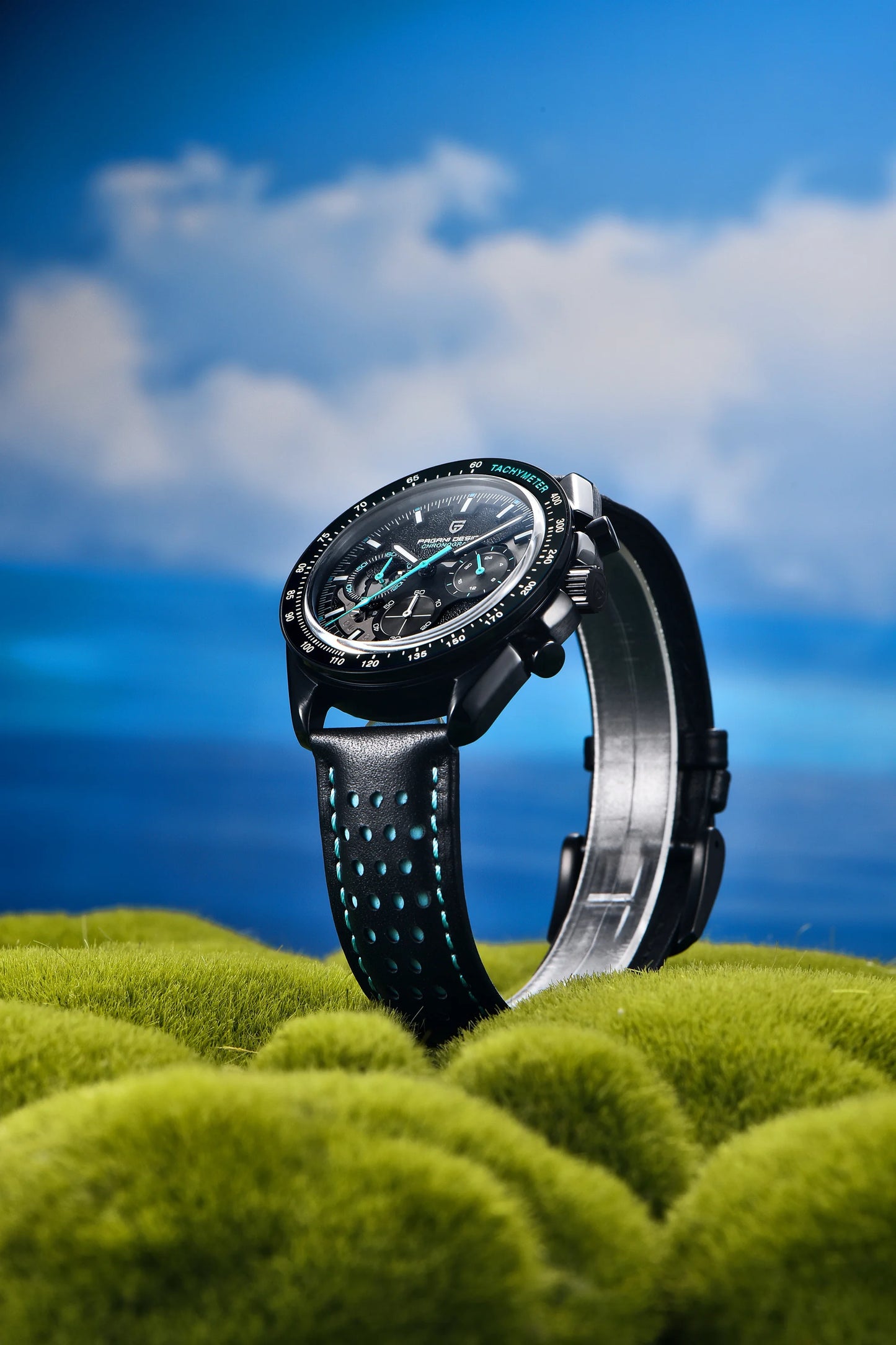 Pagani Moon Black Skeleton Quartz Chrono Watch