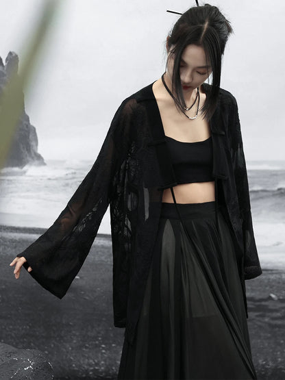 Summer Elegance: Crane Emblem Black Jacket for Women