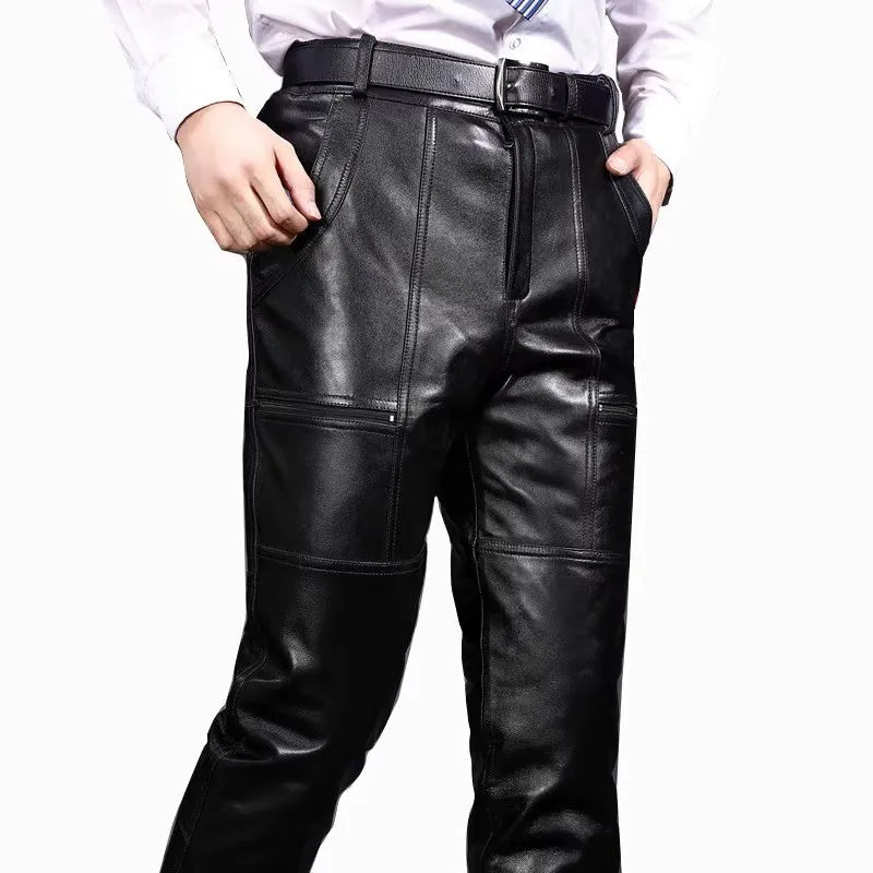 All-Season Genuine Leather Moto Pants for Men