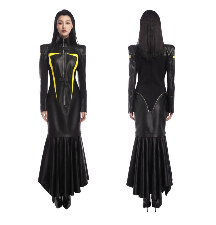 Lautaro Luxe Red & Black Patchwork Maxi Dress