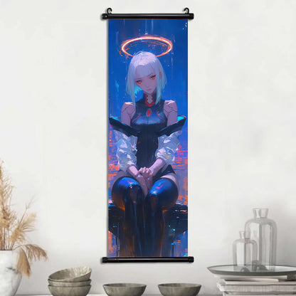 Cyber Rebecca Scroll Canvas: Futuristic Wall Art