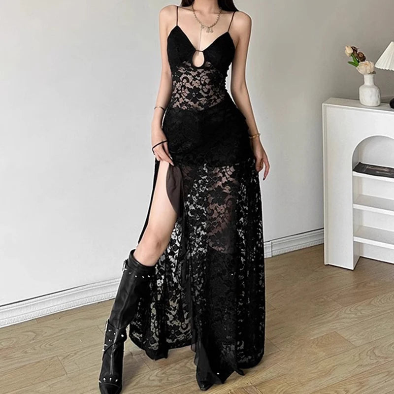 Luxe Lace V-Neck Ruffle Evening Dress