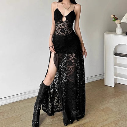 Luxe Lace V-Neck Ruffle Evening Dress