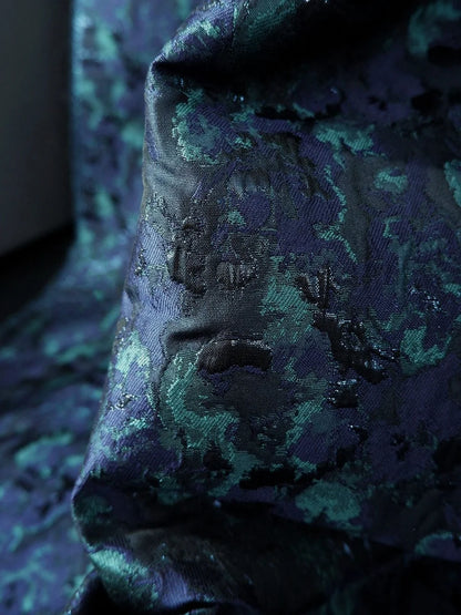 Navy Aqua Floral Jacquard Fabric for Dressmaking