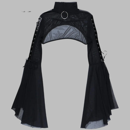 Womens Punk Flare Sleeve Crop