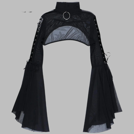Womens Punk Flare Sleeve Crop