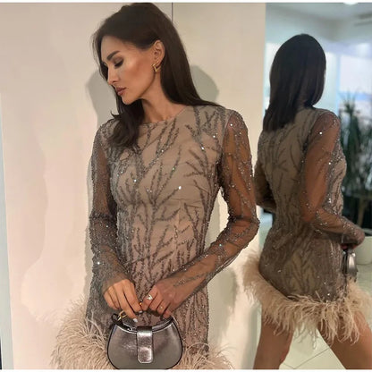 Product Name: Luxe Feather Sequin Mini Dress