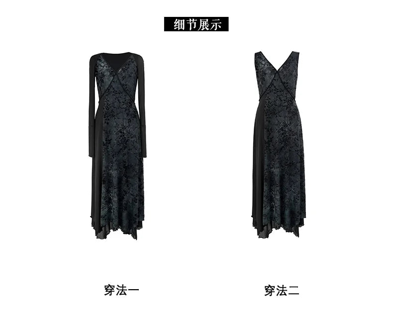 Retro V-Neck A-Line Tie-Dye Dress Set
