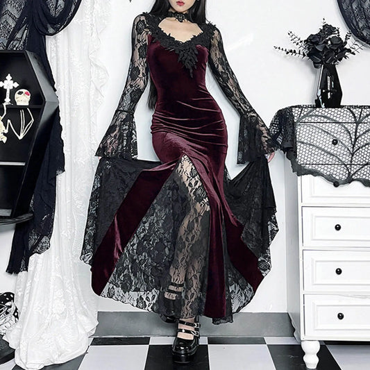 Gothic Rose Lace Plaid Mini Dress - Punk Vibe