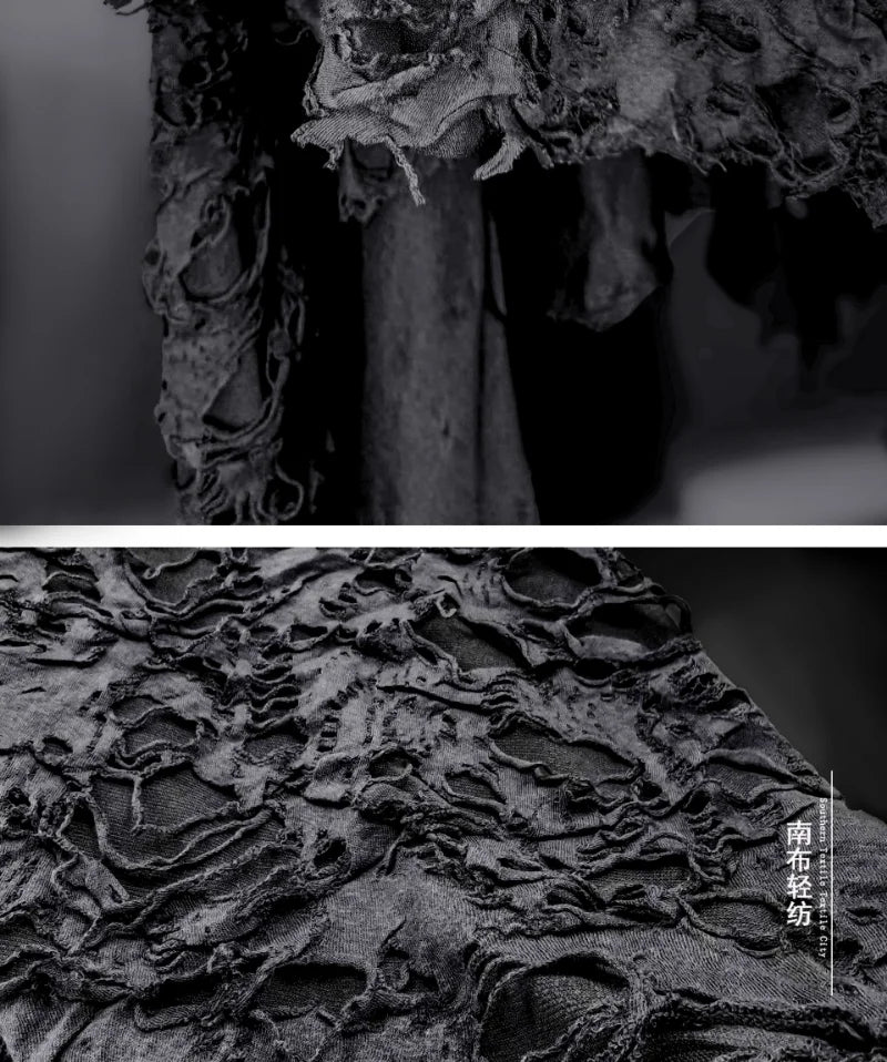 Black Tattered Knit Fabric - Eco-Friendly Textiles