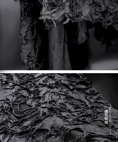 Black Tattered Knit Fabric - Eco-Friendly Textiles