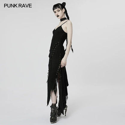 Gothic Elegance: Irregular Mesh Slip Dress