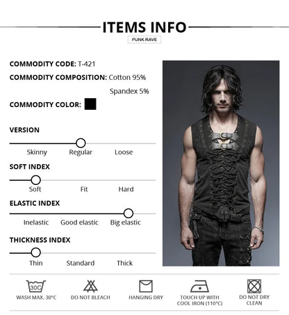 Black Punk Rock Cotton Vest for Men