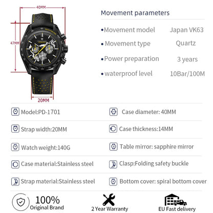 Pagani Moon Black Skeleton Quartz Chrono Watch