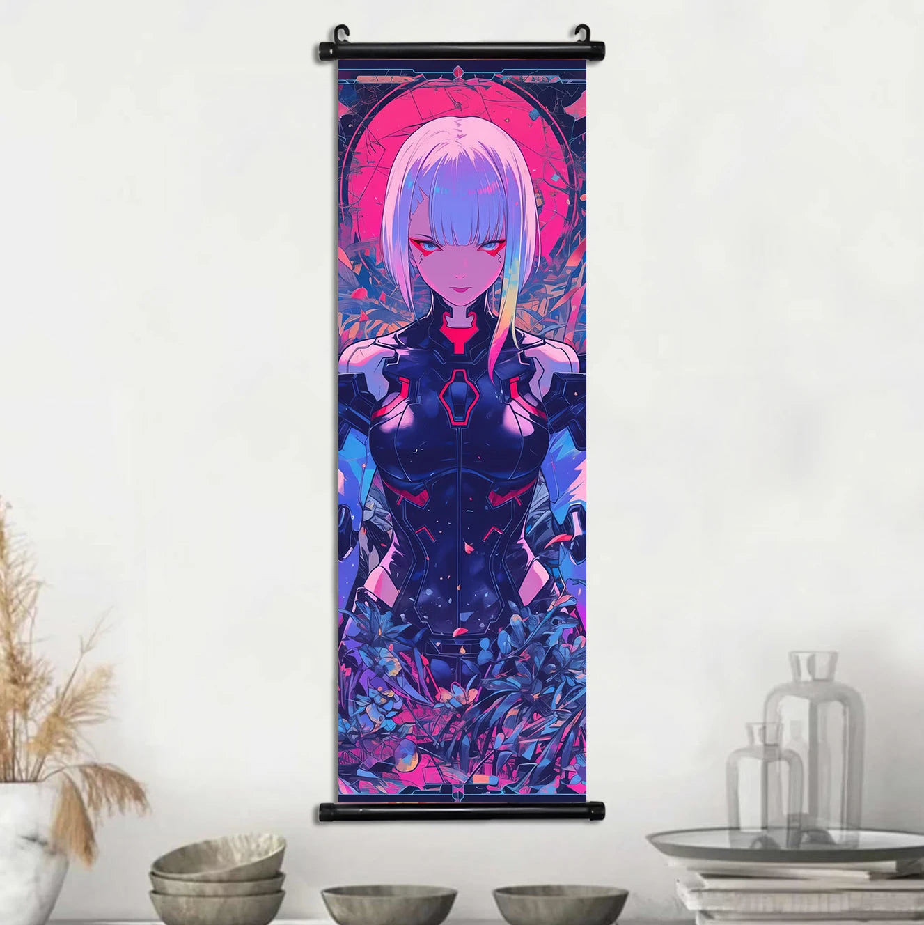 Cyber Rebecca Scroll Canvas: Futuristic Wall Art