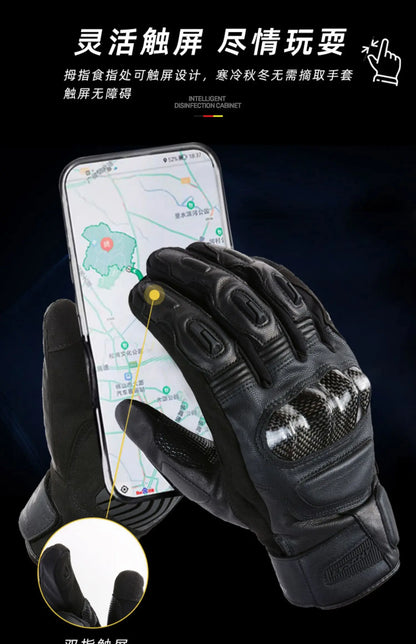 LYSCHY Winter Waterproof Leather Motorcycle Gloves