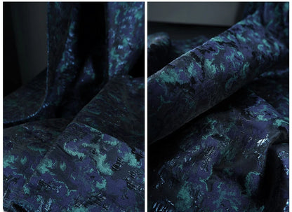 Navy Aqua Floral Jacquard Fabric for Dressmaking