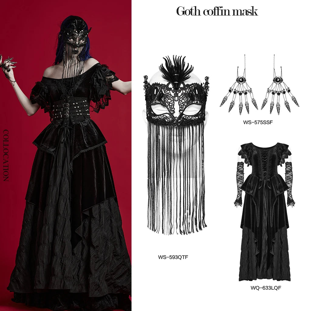 Gothic Fringed Lace Coffin Eye Mask