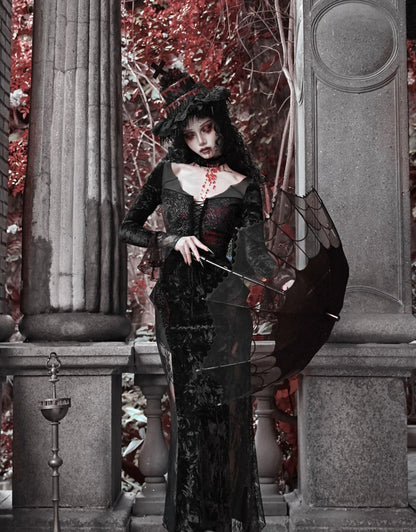 Gothic Velvet Slim Fit Lace Fishtail Dress for Women