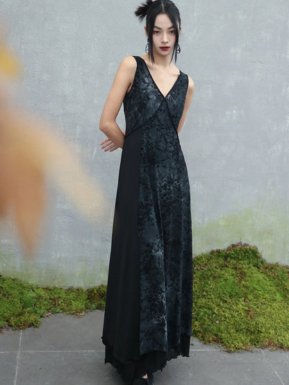 Retro V-Neck A-Line Tie-Dye Dress Set