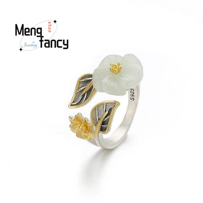 Jade Blossom Silver Eternity Adjustable Ring